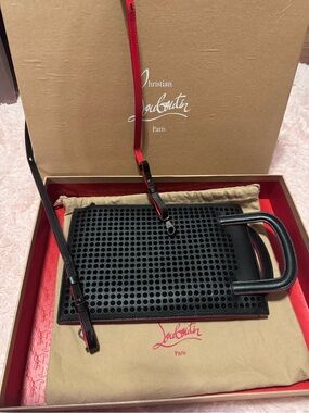 Christian Louboutin Black Leather Studded Crossbody with Red Trim